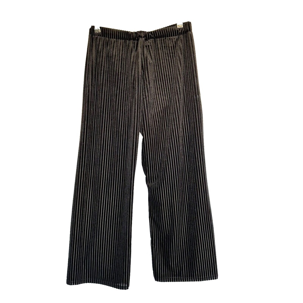 LIANA Black Striped High Waist  Velvet Pants Medium M